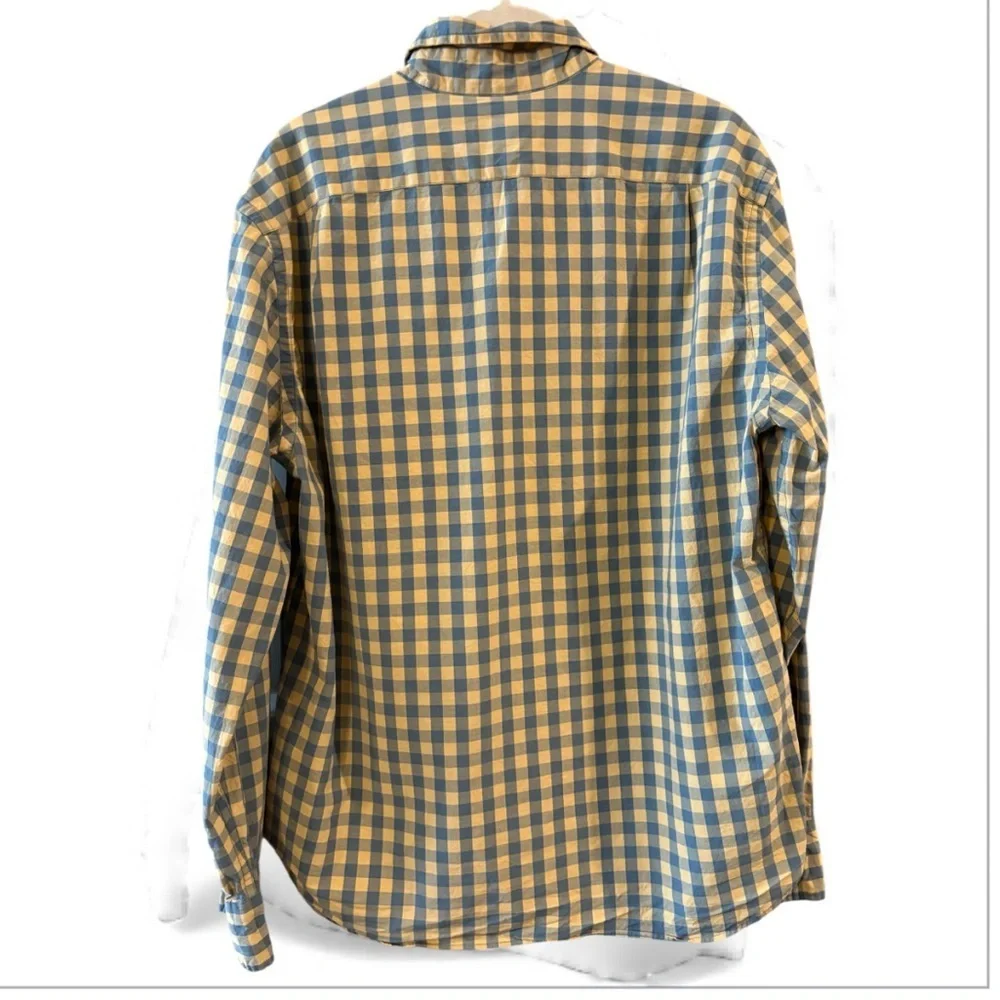 J CREW Men's Slim Fit Button Front  Yellow / Blue Plaid Check Shirt Size Large